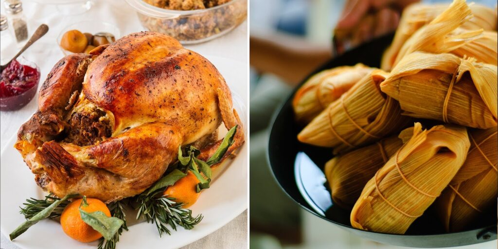 The traditional Thanksgiving meal includes many foods native to Mexico and Central America: corn, squash, beans, and chili peppers.