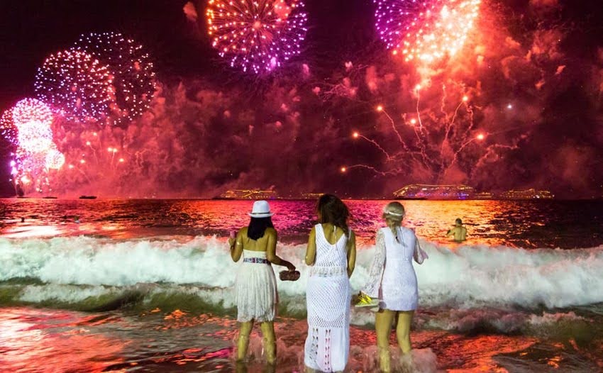 In Brazilian tradition, at midnight you must jump the oceans waves 7 times for good luck wishes in the coming year.